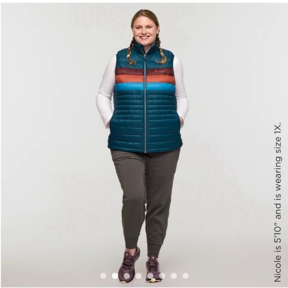 Cotopaxi Women’s XL Fuego Down Insulated Puff Vest Blue Teal Abyss Stripes NWT - Picture 9 of 13